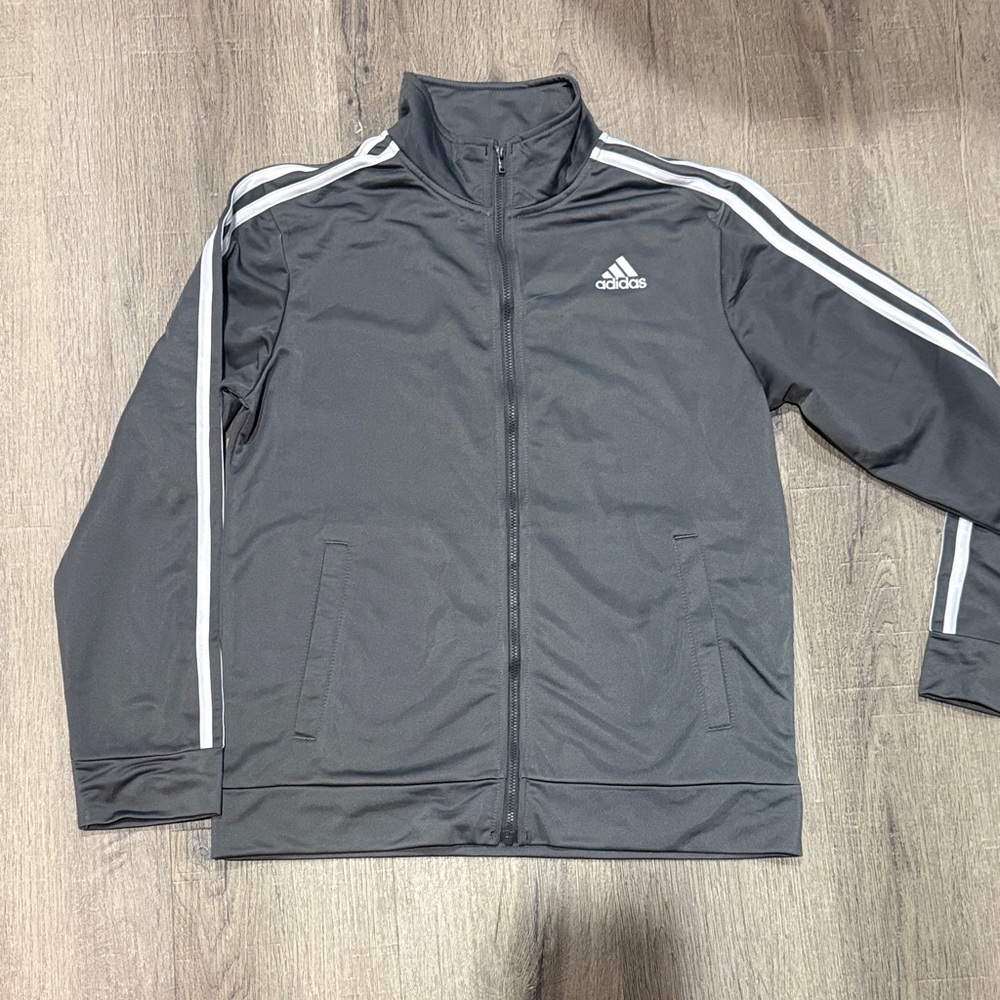 Adidas Boys Gray Windbreaker with White Stripes